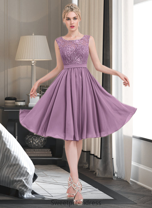 Larissa A-Line Square Neckline Knee-Length Chiffon Lace Bridesmaid Dress DHP0013252