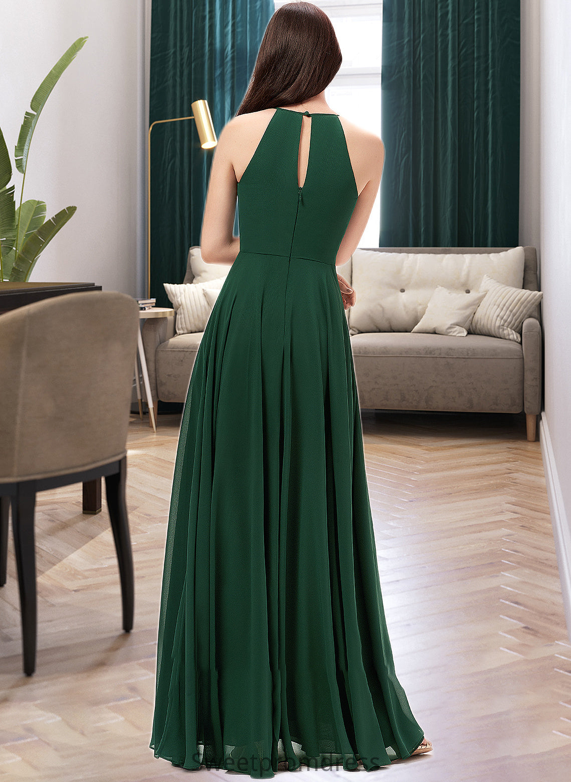 Izabelle A-Line Scoop Neck Floor-Length Chiffon Bridesmaid Dress DHP0013257