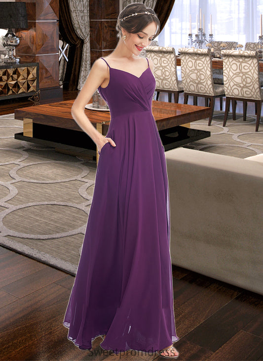 Elyse A-Line V-neck Floor-Length Bridesmaid Dress With Pockets DHP0013263