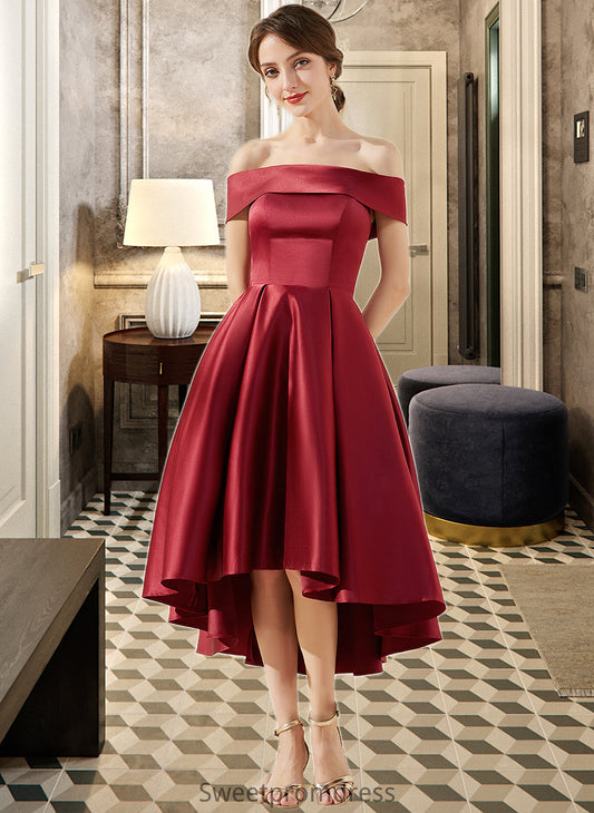 Desirae A-Line Off-the-Shoulder Asymmetrical Satin Bridesmaid Dress With Pockets DHP0013264