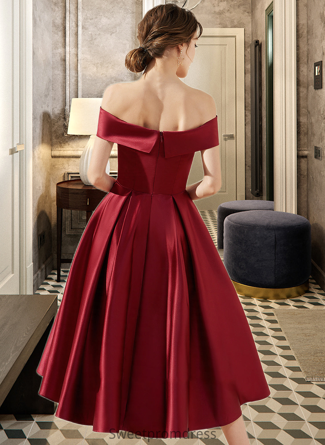 Desirae A-Line Off-the-Shoulder Asymmetrical Satin Bridesmaid Dress With Pockets DHP0013264