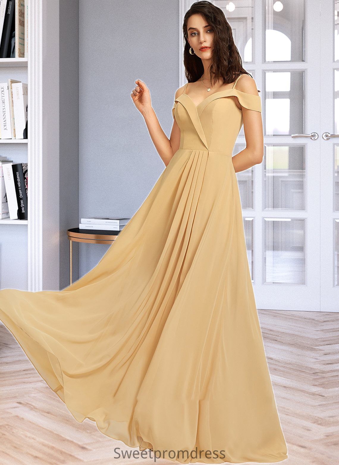 Adrianna A-Line V-neck Floor-Length Bridesmaid Dress DHP0013265