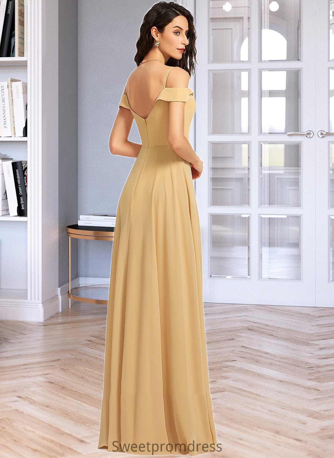 Adrianna A-Line V-neck Floor-Length Bridesmaid Dress DHP0013265