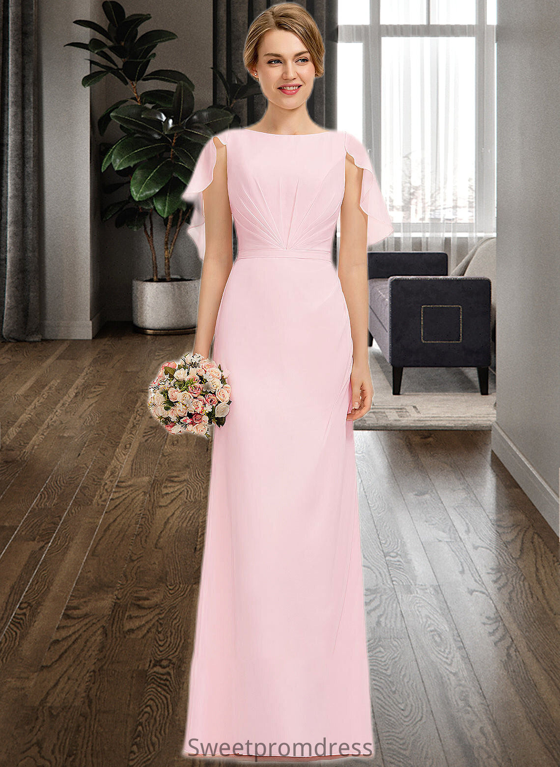 Quinn A-Line Scoop Neck Floor-Length Chiffon Bridesmaid Dress With Cascading Ruffles DHP0013269