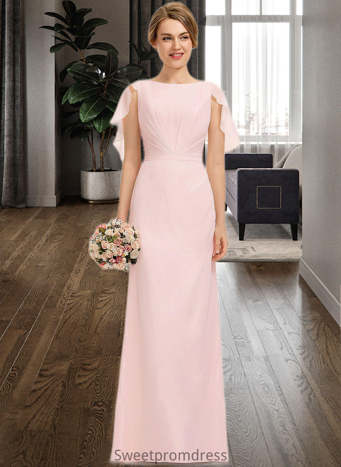 Quinn A-Line Scoop Neck Floor-Length Chiffon Bridesmaid Dress With Cascading Ruffles DHP0013269