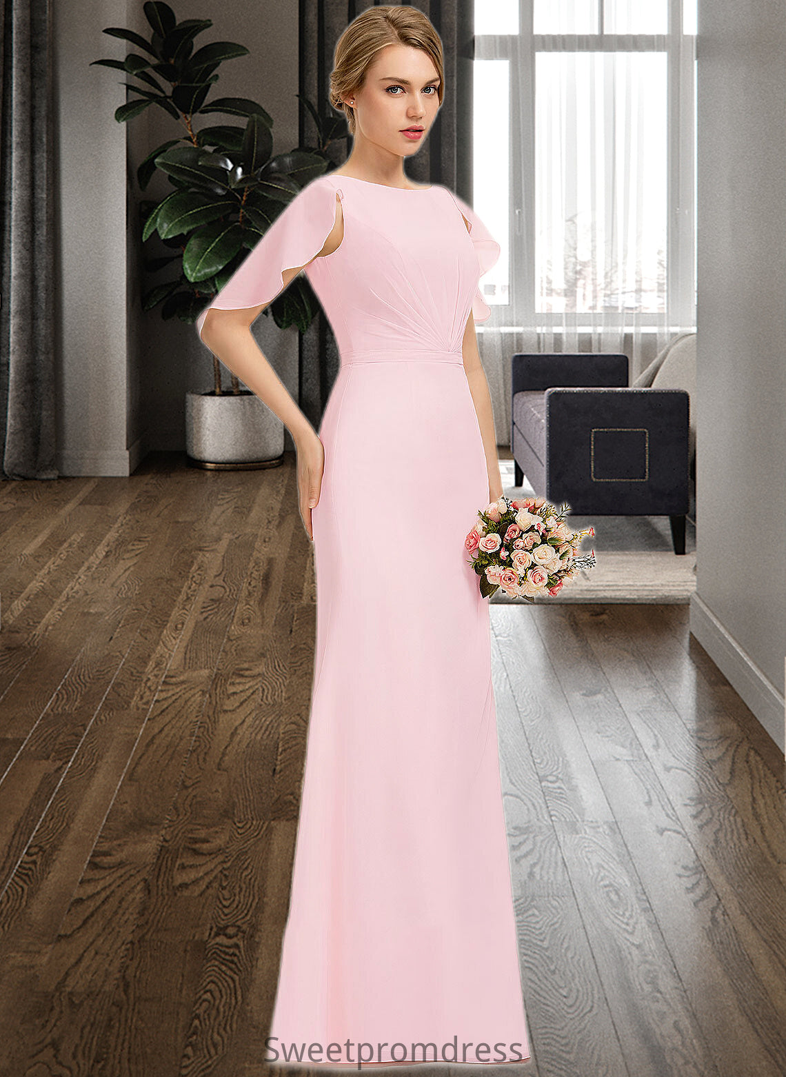 Quinn A-Line Scoop Neck Floor-Length Chiffon Bridesmaid Dress With Cascading Ruffles DHP0013269