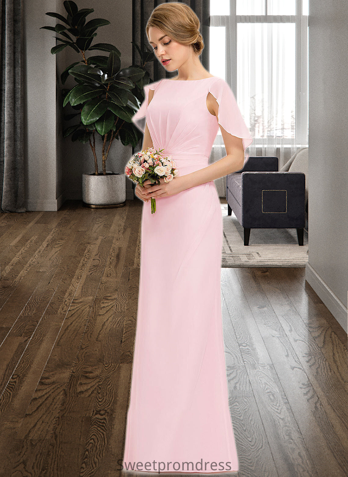 Quinn A-Line Scoop Neck Floor-Length Chiffon Bridesmaid Dress With Cascading Ruffles DHP0013269