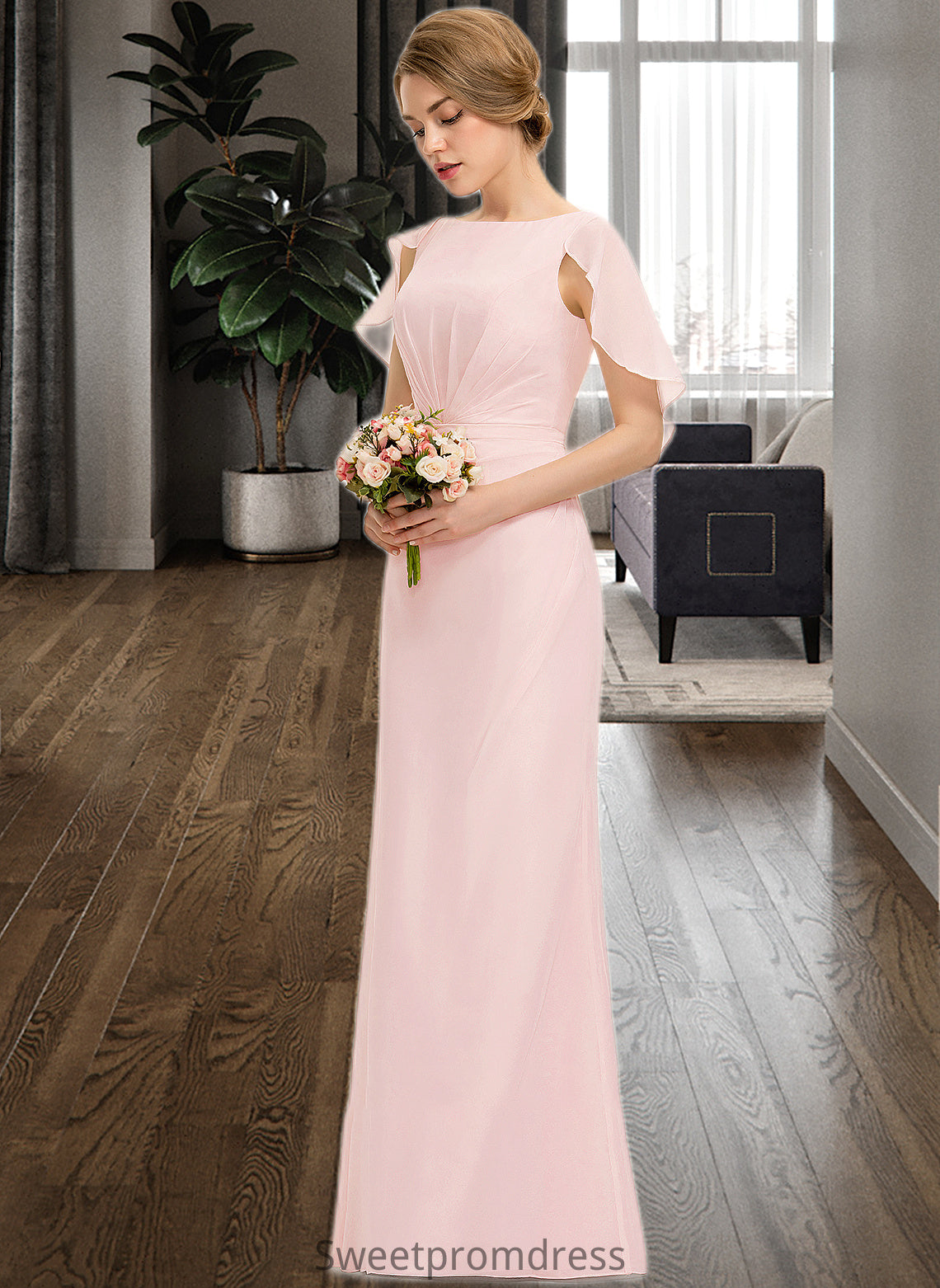 Quinn A-Line Scoop Neck Floor-Length Chiffon Bridesmaid Dress With Cascading Ruffles DHP0013269