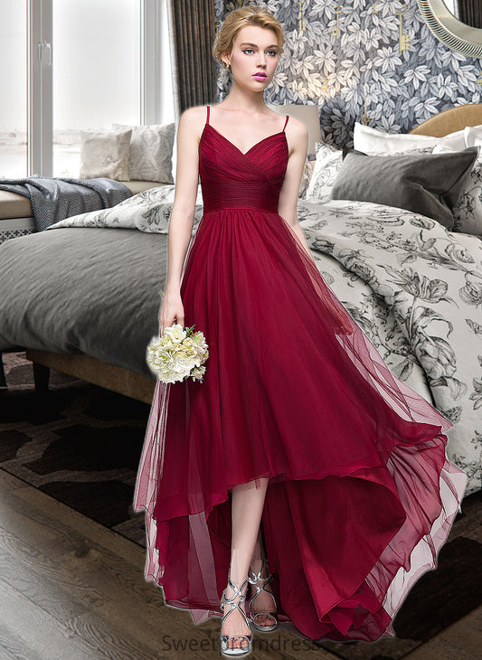 Maggie A-Line V-neck Asymmetrical Tulle Bridesmaid Dress DHP0013270