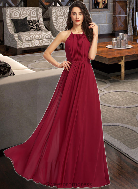 Ashley A-Line Scoop Neck Floor-Length Bridesmaid Dress With Ruffle DHP0013277