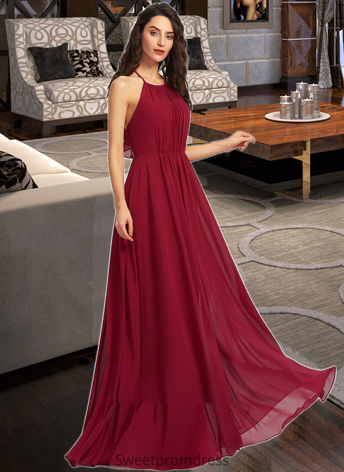 Ashley A-Line Scoop Neck Floor-Length Bridesmaid Dress With Ruffle DHP0013277