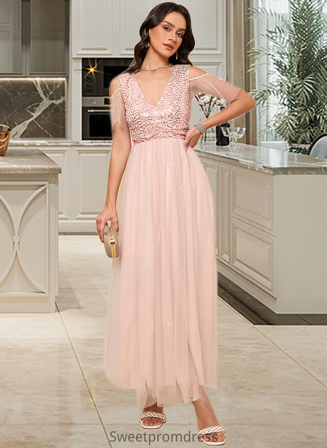 Lydia A-LineV-neckAnkle-LengthBridesmaidDress#273662 DHP0013281