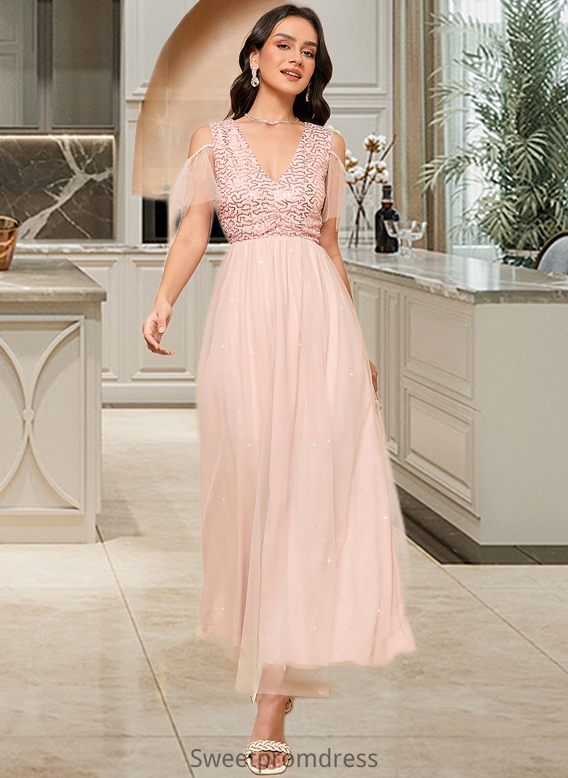 Lydia A-LineV-neckAnkle-LengthBridesmaidDress#273662 DHP0013281