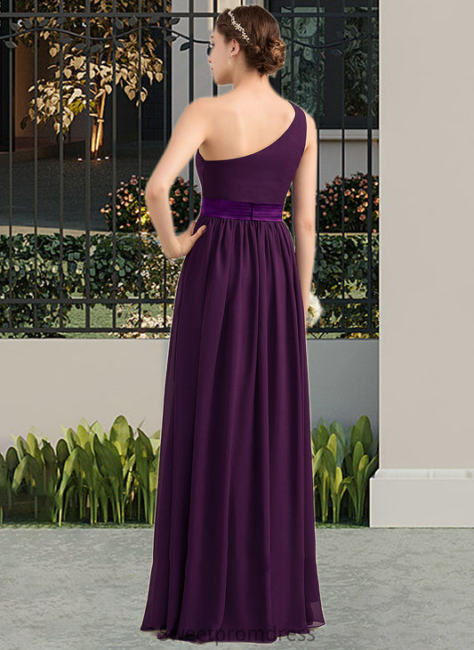 Esther A-Line/Princess One-Shoulder Floor-Length Chiffon Charmeuse Bridesmaid Dress With Ruffle Split Front DHP0013288