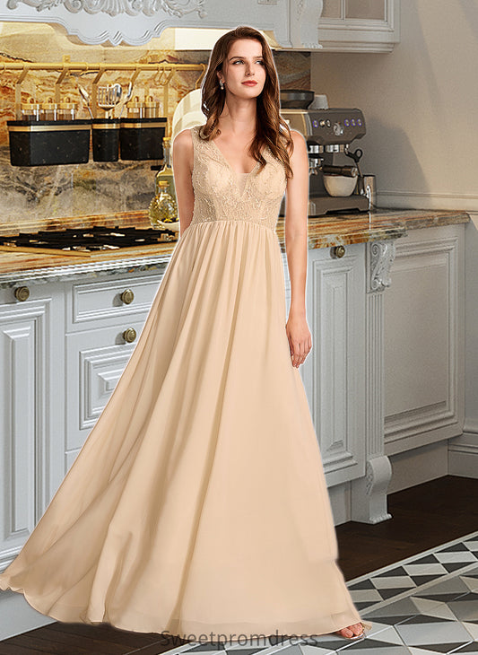 Imani A-Line V-neck Floor-Length Bridesmaid Dress With Sequins DHP0013291