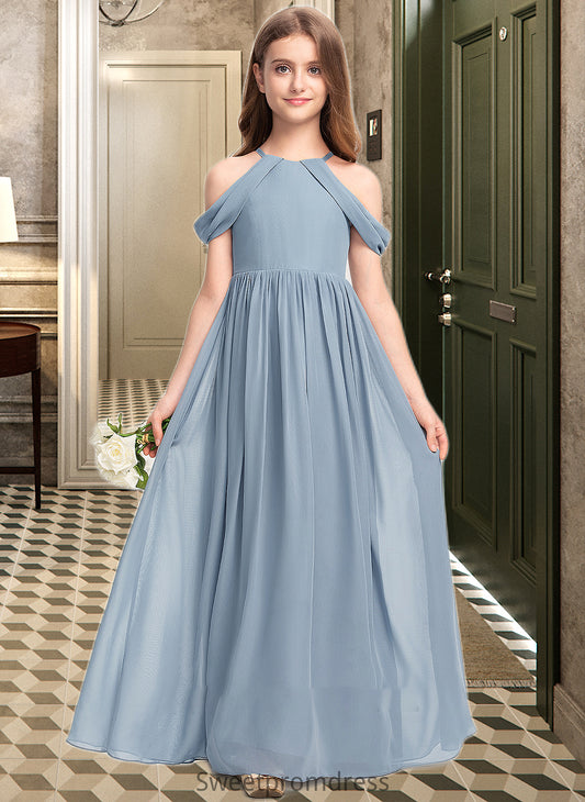 Renata A-Line Scoop Neck Floor-Length Chiffon Junior Bridesmaid Dress With Ruffle DHP0013302