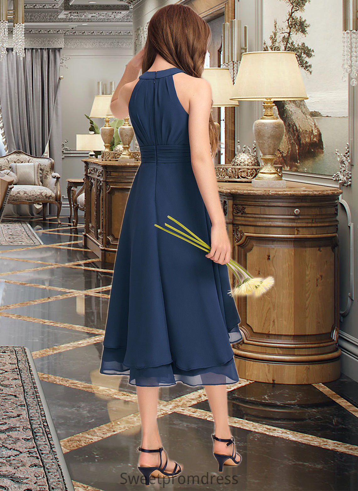 Gemma A-Line Scoop Neck Asymmetrical Chiffon Junior Bridesmaid Dress With Ruffles DHP0013303