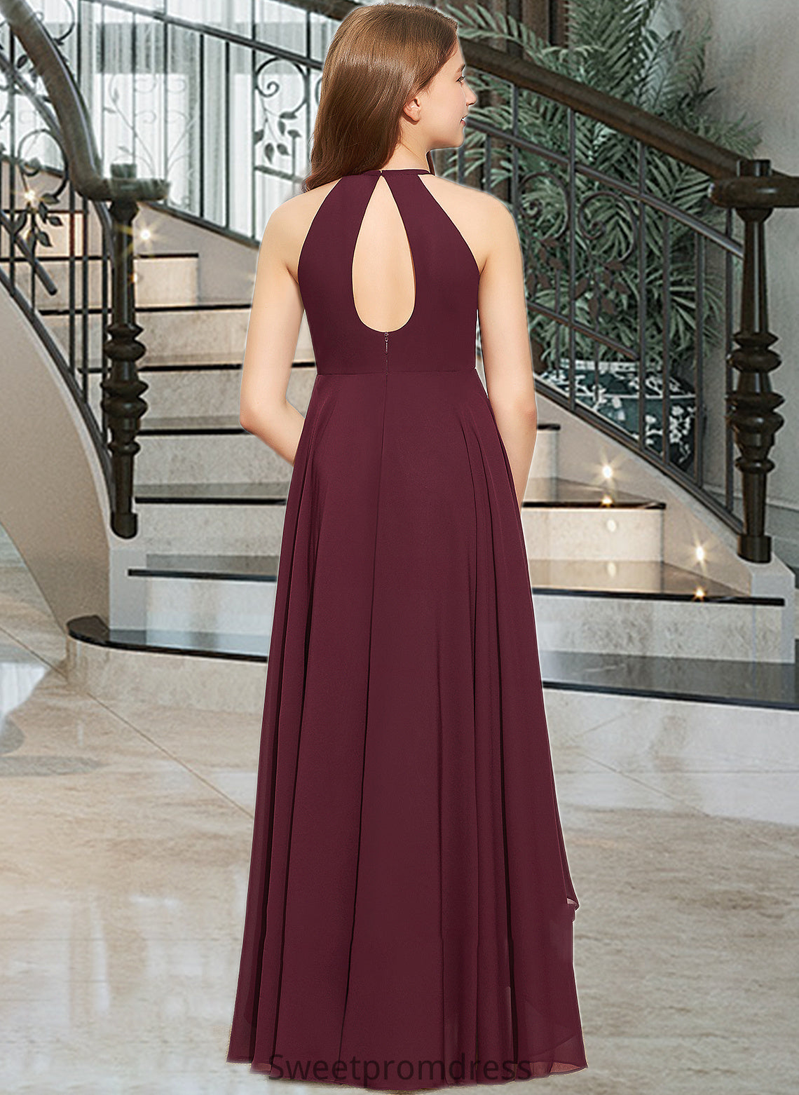 Eden A-Line Scoop Neck Asymmetrical Chiffon Junior Bridesmaid Dress With Ruffle DHP0013306