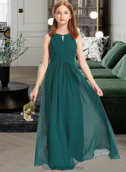 Shaylee A-Line Scoop Neck Floor-Length Chiffon Junior Bridesmaid Dress With Ruffle DHP0013320