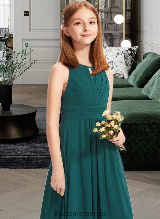 Shaylee A-Line Scoop Neck Floor-Length Chiffon Junior Bridesmaid Dress With Ruffle DHP0013320