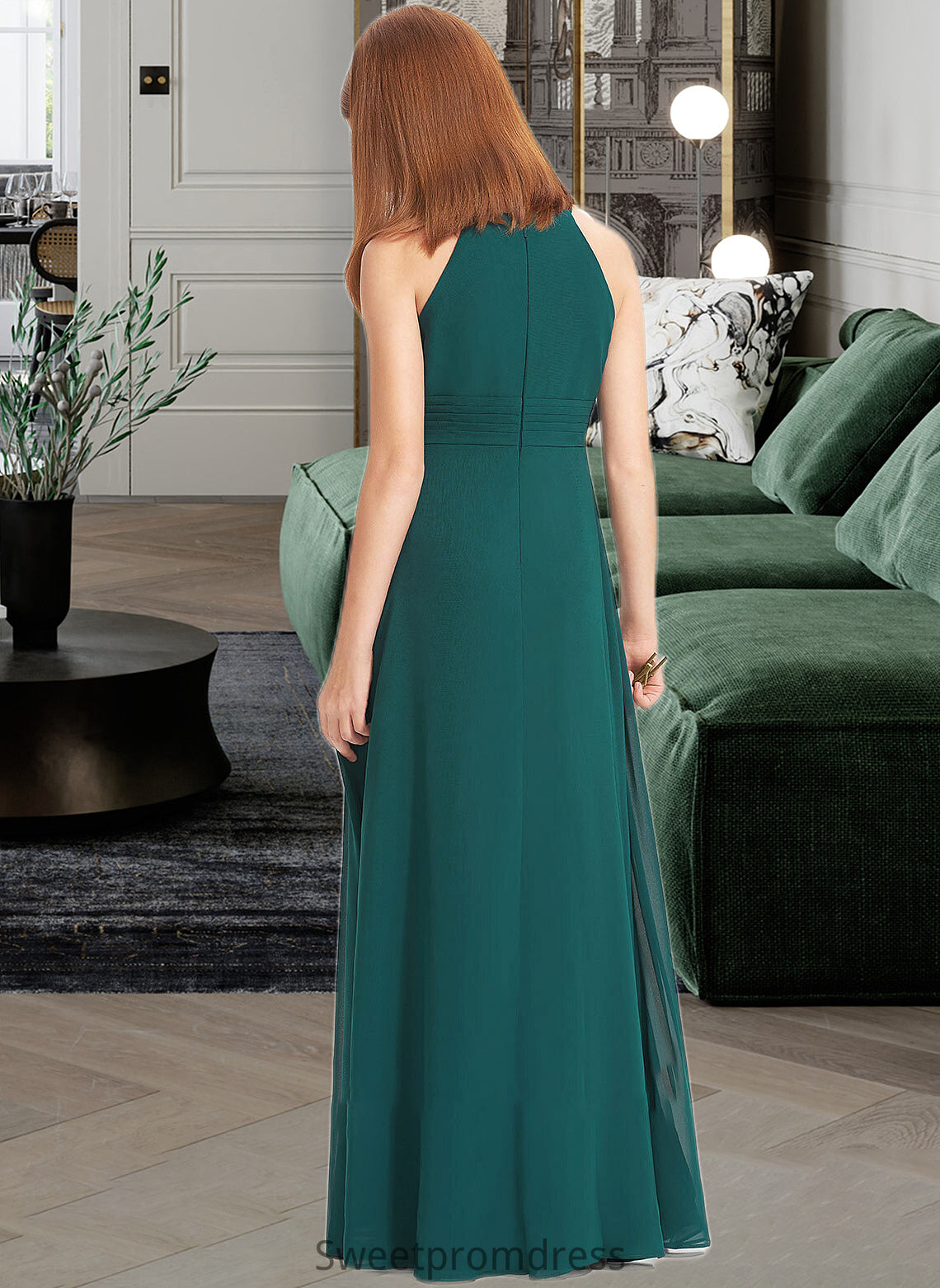 Shaylee A-Line Scoop Neck Floor-Length Chiffon Junior Bridesmaid Dress With Ruffle DHP0013320