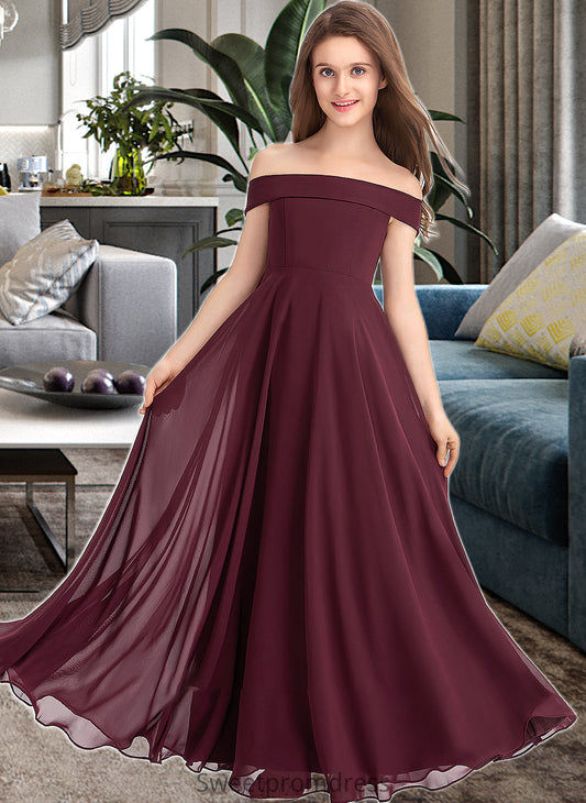 Lillian A-Line Off-the-Shoulder Floor-Length Chiffon Junior Bridesmaid Dress DHP0013323