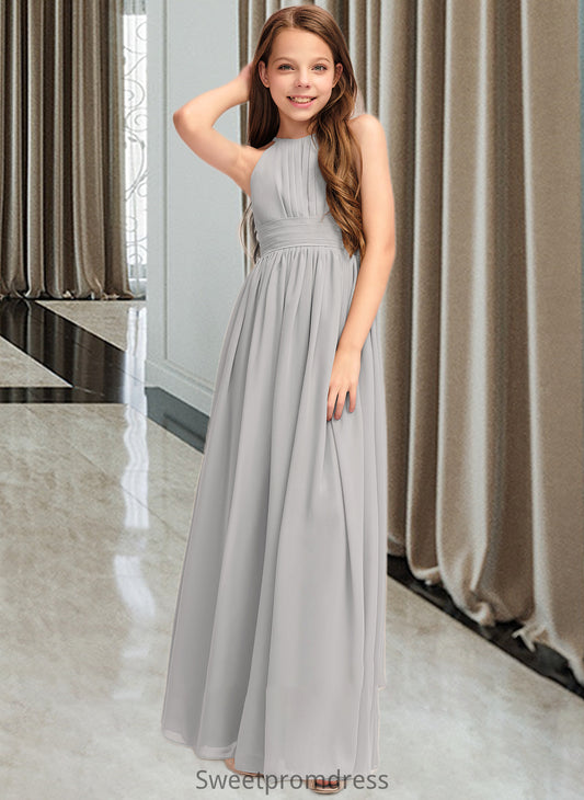 Delaney A-Line Scoop Neck Floor-Length Chiffon Junior Bridesmaid Dress With Ruffle DHP0013325