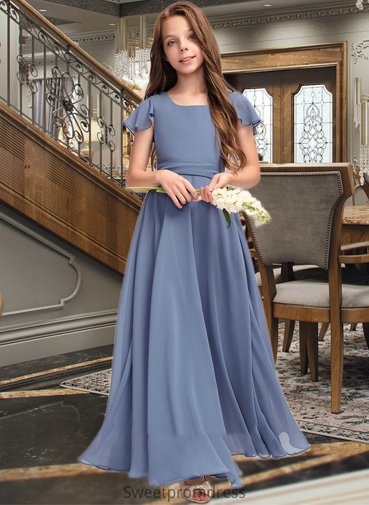 Natalee A-Line Scoop Neck Floor-Length Chiffon Junior Bridesmaid Dress With Bow(s) DHP0013337