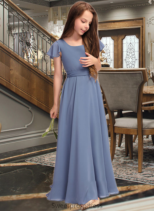 Natalee A-Line Scoop Neck Floor-Length Chiffon Junior Bridesmaid Dress With Bow(s) DHP0013337