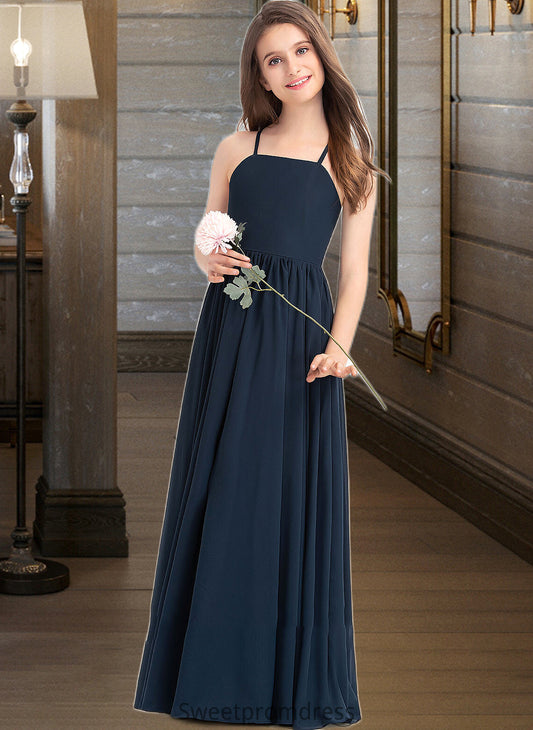 Zara A-Line Square Neckline Floor-Length Chiffon Junior Bridesmaid Dress With Bow(s) DHP0013345