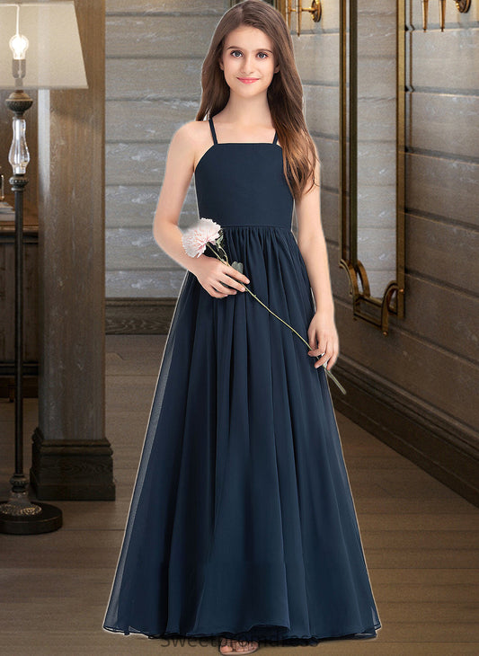 Zara A-Line Square Neckline Floor-Length Chiffon Junior Bridesmaid Dress With Bow(s) DHP0013345