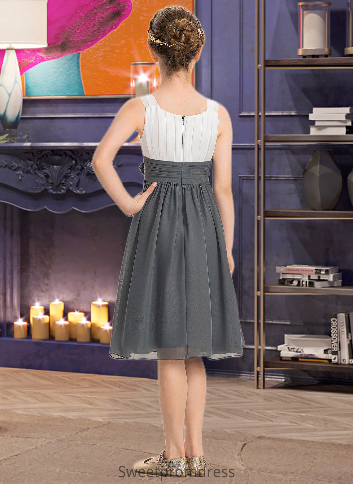 Kendal A-Line Scoop Neck Knee-Length Chiffon Junior Bridesmaid Dress With Ruffle Flower(s) DHP0013350