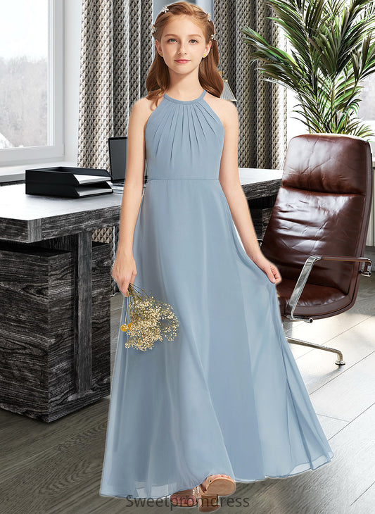 Desirae A-Line Scoop Neck Floor-Length Chiffon Junior Bridesmaid Dress With Ruffle DHP0013353