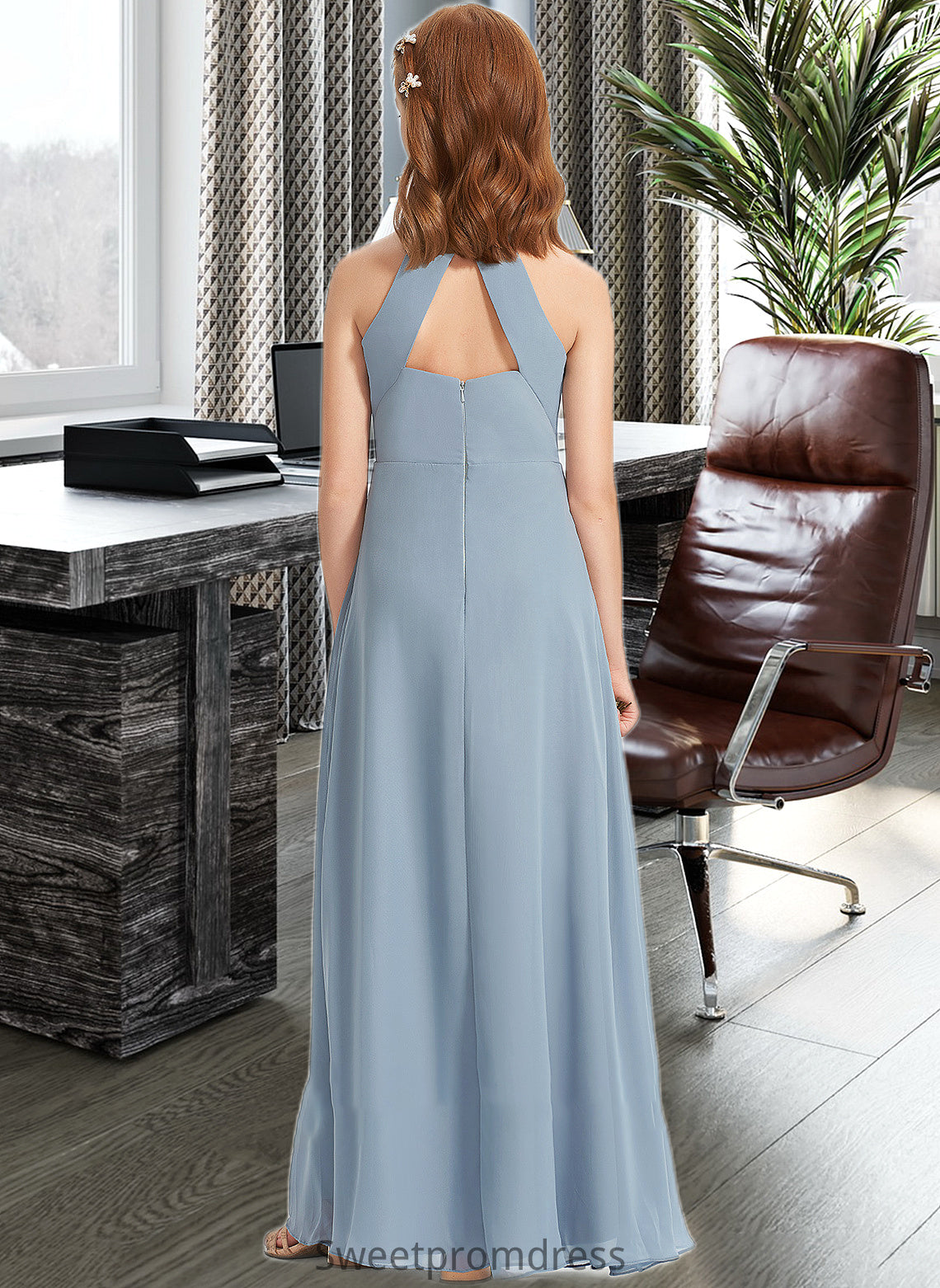 Desirae A-Line Scoop Neck Floor-Length Chiffon Junior Bridesmaid Dress With Ruffle DHP0013353