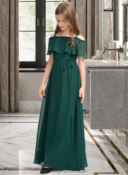 Sam A-Line Off-the-Shoulder Floor-Length Chiffon Junior Bridesmaid Dress With Bow(s) DHP0013359