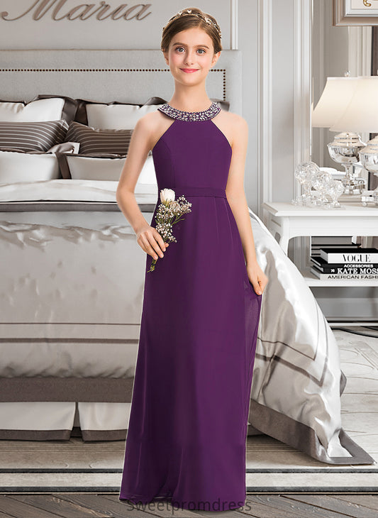 Eliana A-Line Scoop Neck Floor-Length Chiffon Junior Bridesmaid Dress With Beading Bow(s) DHP0013361