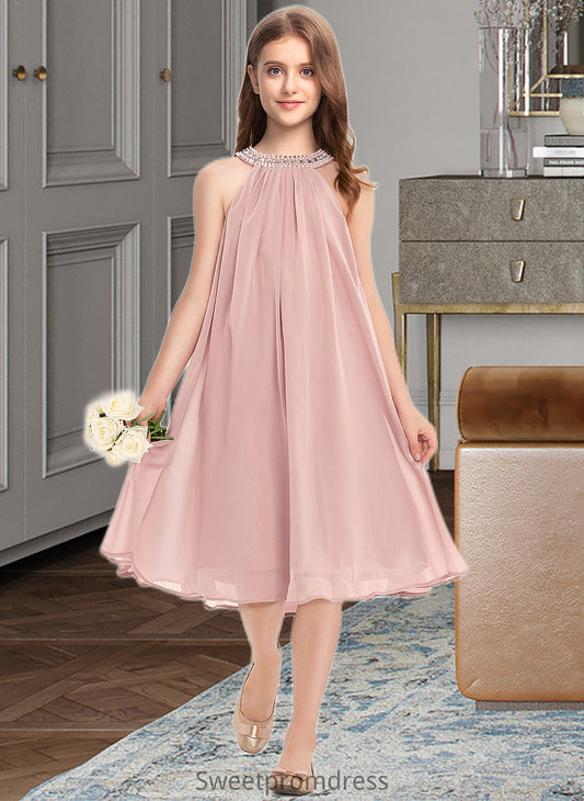 Kennedy A-Line Scoop Neck Knee-Length Chiffon Junior Bridesmaid Dress With Beading Sequins DHP0013365