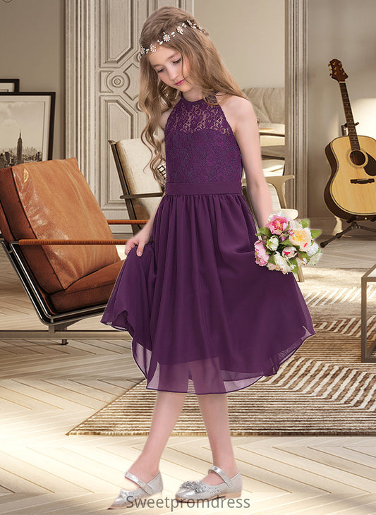 Cierra A-Line Scoop Neck Knee-Length Chiffon Junior Bridesmaid Dress DHP0013379