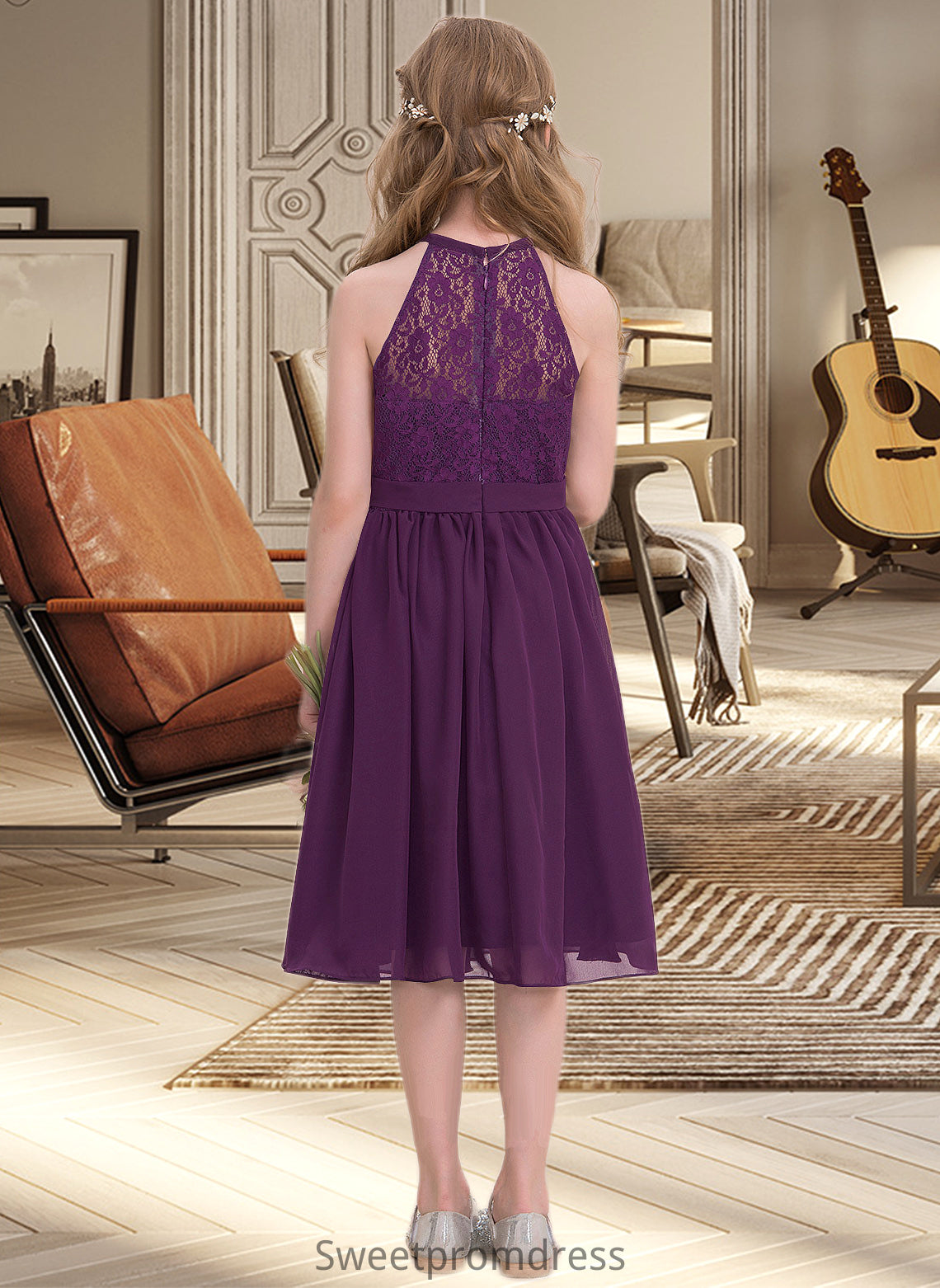 Cierra A-Line Scoop Neck Knee-Length Chiffon Junior Bridesmaid Dress DHP0013379