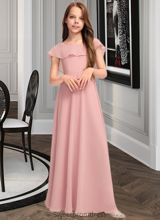 Lailah A-Line Scoop Neck Floor-Length Chiffon Junior Bridesmaid Dress With Cascading Ruffles DHP0013382