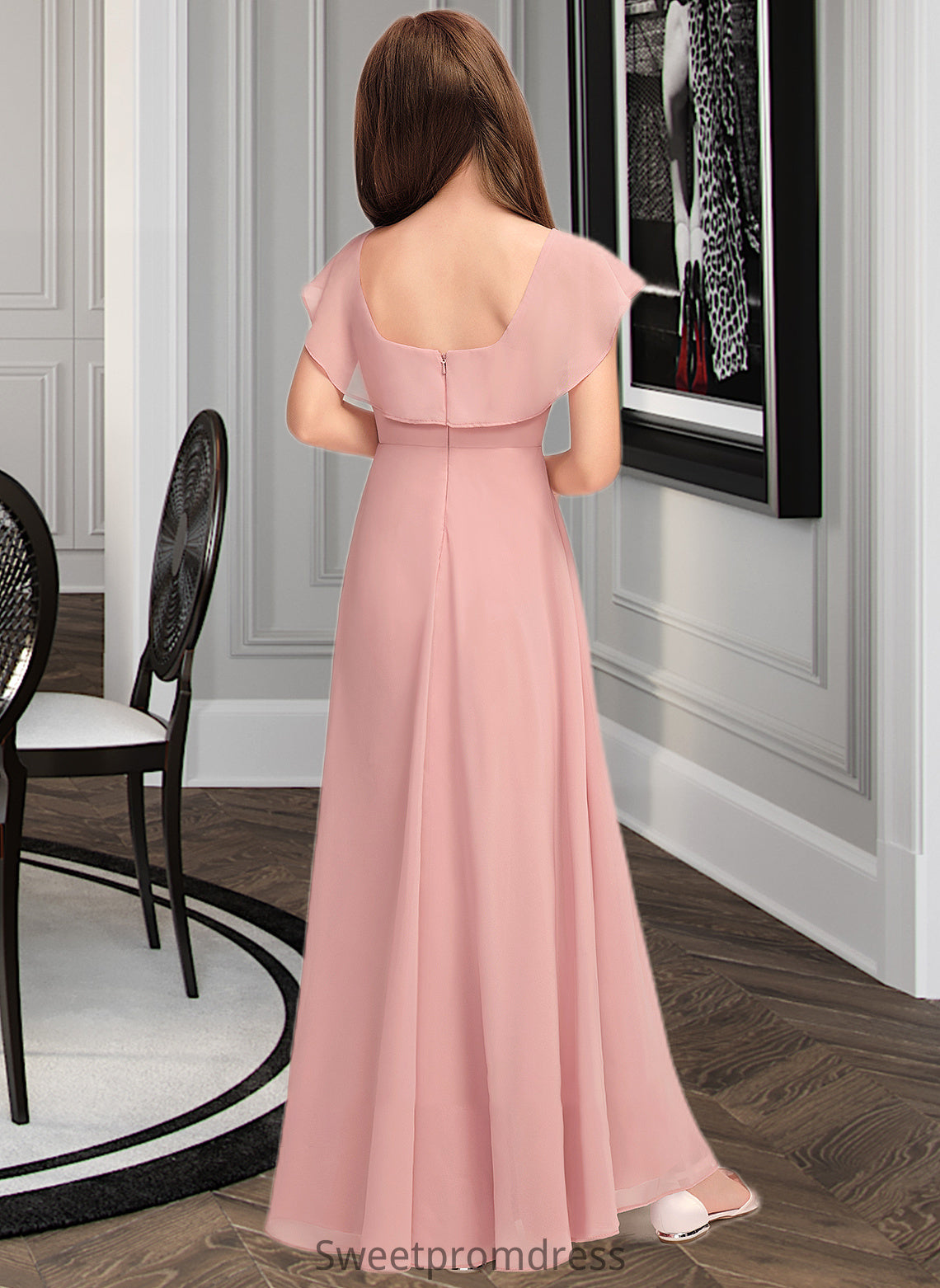 Lailah A-Line Scoop Neck Floor-Length Chiffon Junior Bridesmaid Dress With Cascading Ruffles DHP0013382