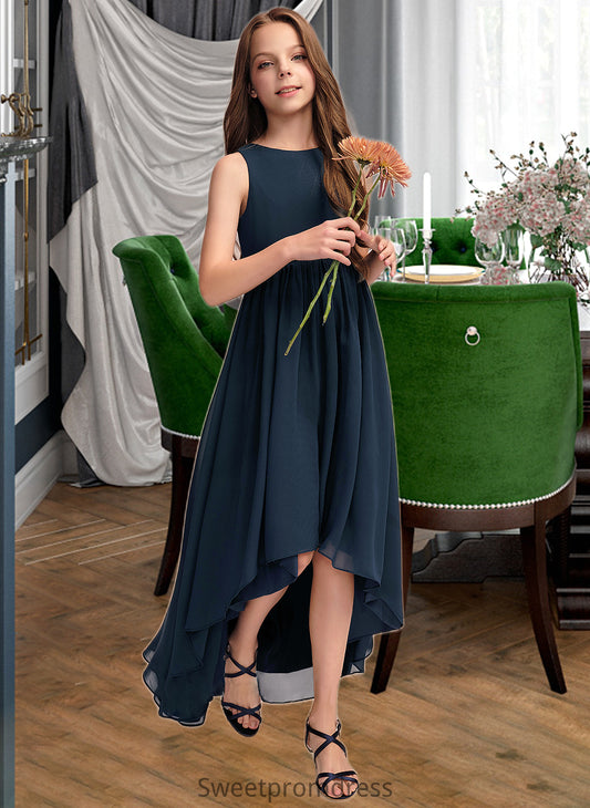 Ginny A-Line Scoop Neck Asymmetrical Chiffon Junior Bridesmaid Dress DHP0013384