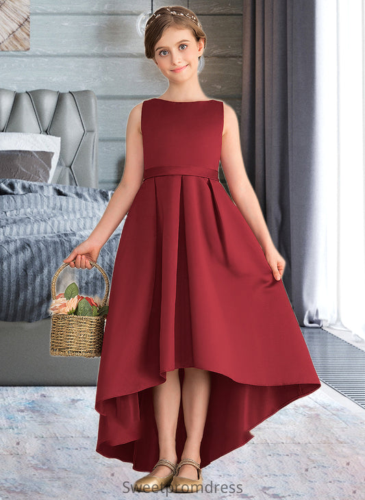 Mayra A-Line Scoop Neck Asymmetrical Satin Junior Bridesmaid Dress With Ruffle Pockets DHP0013385