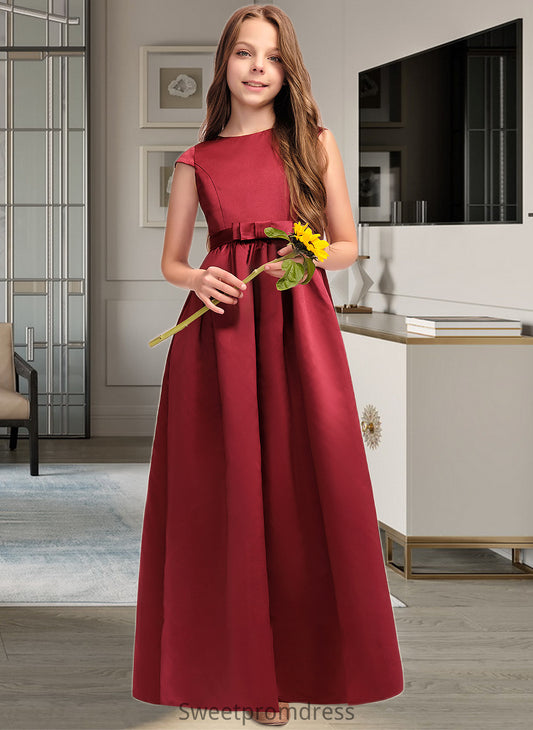 Cassidy A-Line Scoop Neck Floor-Length Satin Junior Bridesmaid Dress With Bow(s) Pockets DHP0013391