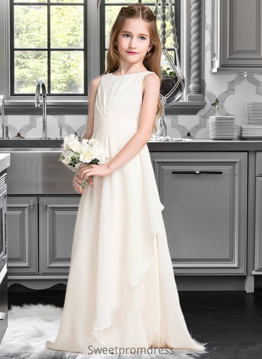 Marisol A-Line Scoop Neck Floor-Length Chiffon Junior Bridesmaid Dress With Cascading Ruffles DHP0013394