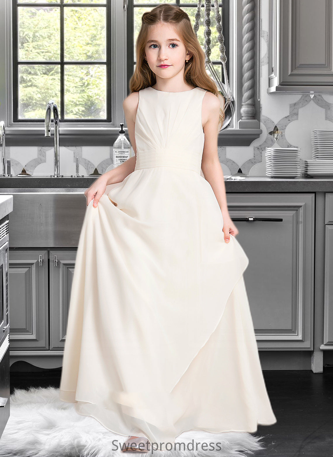 Marisol A-Line Scoop Neck Floor-Length Chiffon Junior Bridesmaid Dress With Cascading Ruffles DHP0013394