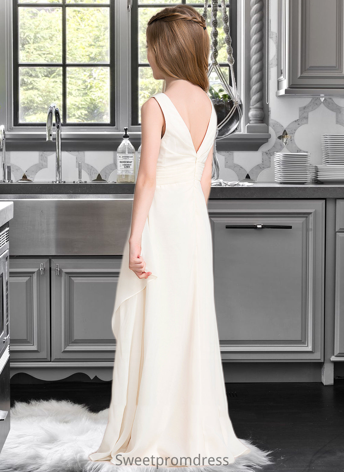 Marisol A-Line Scoop Neck Floor-Length Chiffon Junior Bridesmaid Dress With Cascading Ruffles DHP0013394