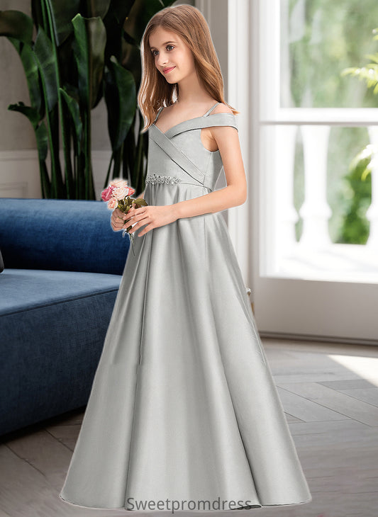 Alissa Ball-Gown/Princess Off-the-Shoulder Floor-Length Satin Junior Bridesmaid Dress DHP0013404