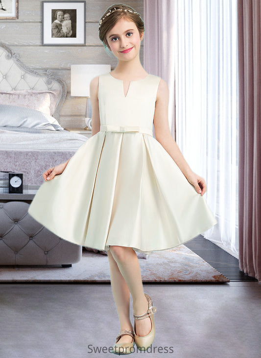 Abagail A-Line Scoop Neck Knee-Length Satin Junior Bridesmaid Dress With Bow(s) DHP0013411