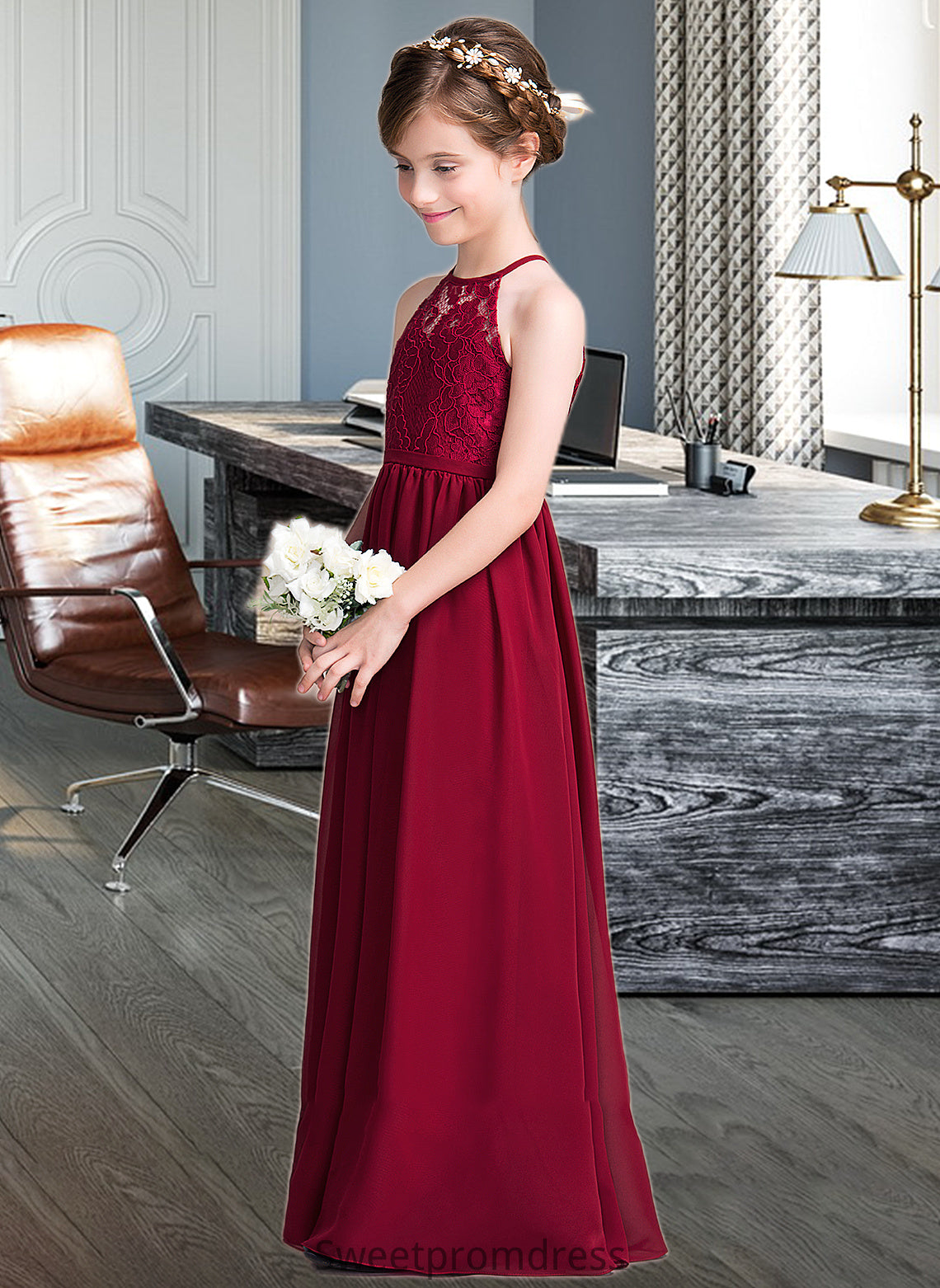 Julia A-Line Scoop Neck Floor-Length Chiffon Junior Bridesmaid Dress DHP0013412